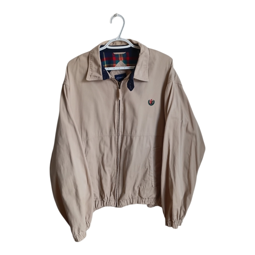 Classic Vintage Catalina  Beige Harrington Jacket Tartan Lined Large Grandpa